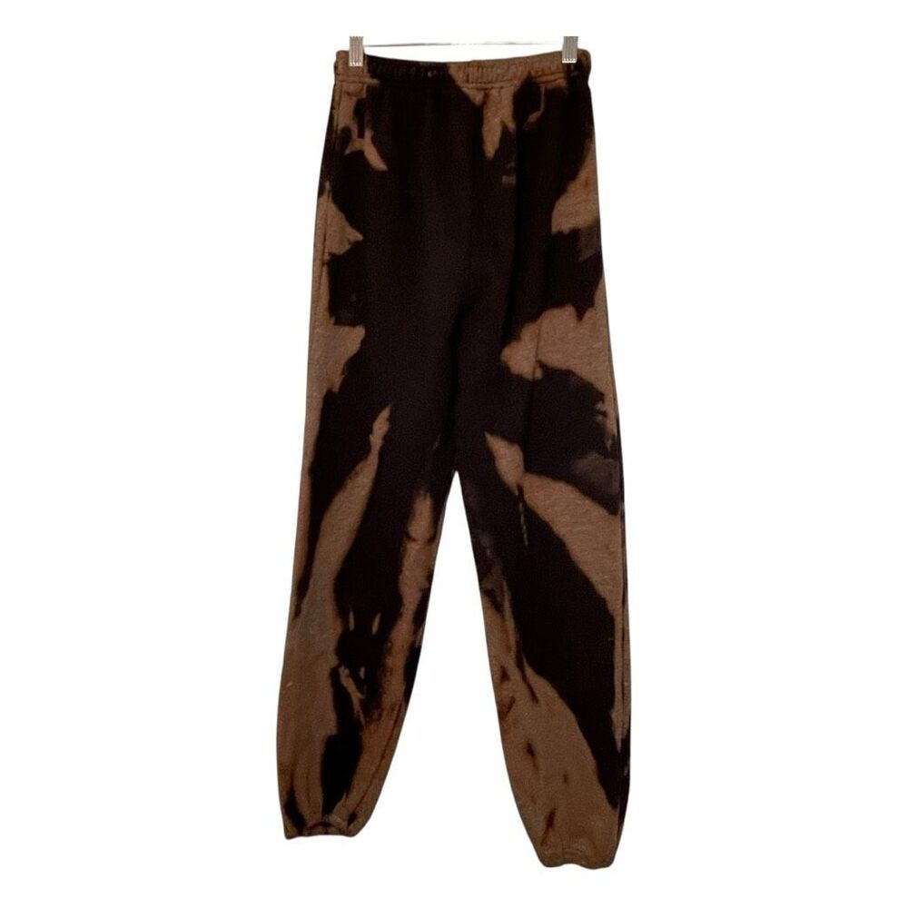 Gildan Burn Out Tie Dye Sweatpant Joggers Black Brown Fleece Drawstring Pull-On - Picture 2 of 5
